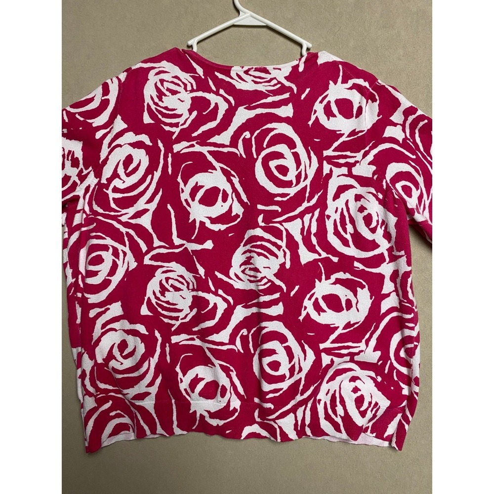 Liz Claiborne New York Pink White Floral Rose Short Sleeve Cardigan 1X
